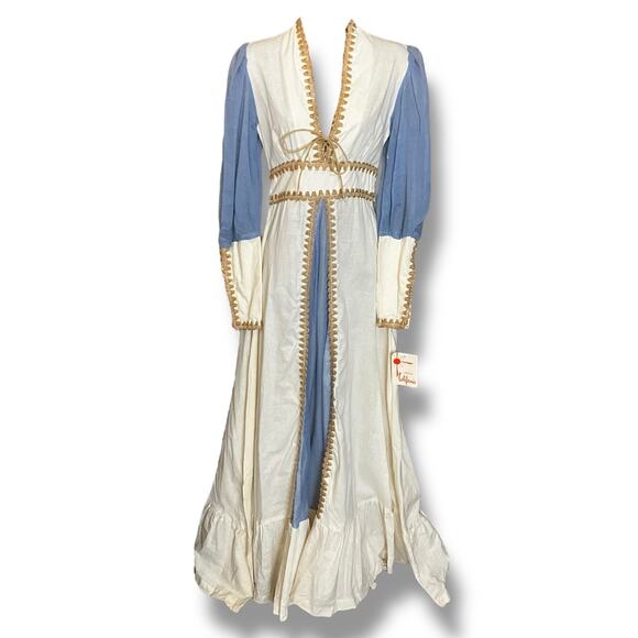 Ultra-Rare 1960s Made-In-California Prairie Maxi Cream-Blue Ric-Rac + Tag - Picture 2 of 13